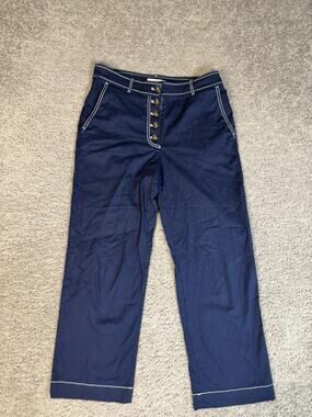 LOFT Pants Womens Small Blue Chino Button Fly Stretch Flat Front Pockets